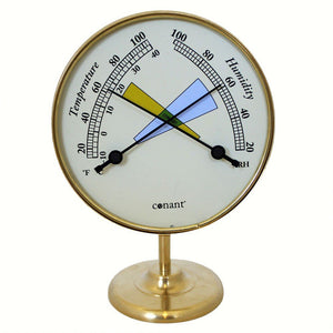 Image of a Brass Vermont Comfort meter on a white background