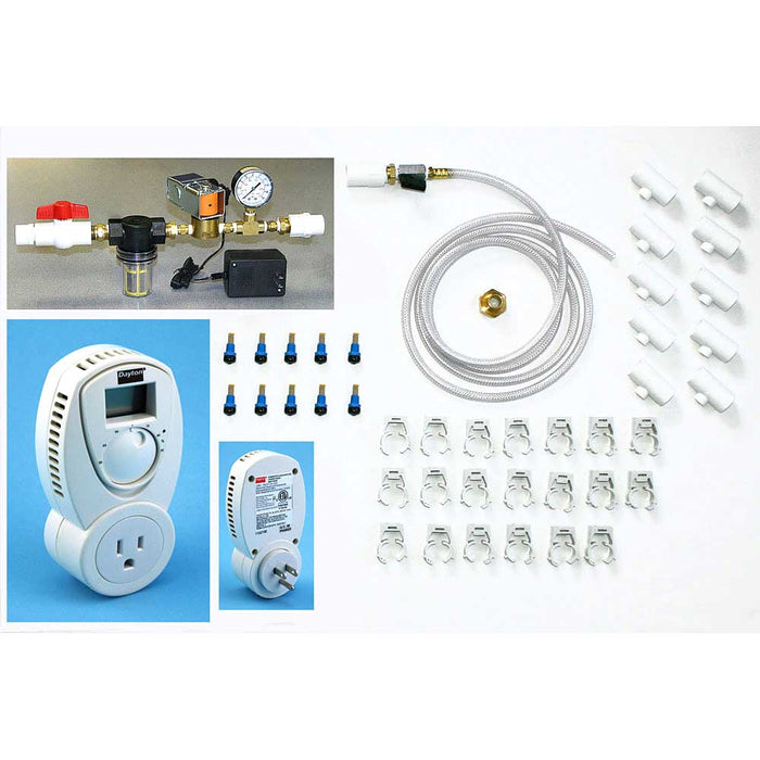 Charley's Humidity System with Humidistat (2.0 gph) - image of the complete product and its individual parts.