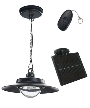 Nature Power Hanging Solar Shed Light, including the LED light fixture, solar panel and remote.