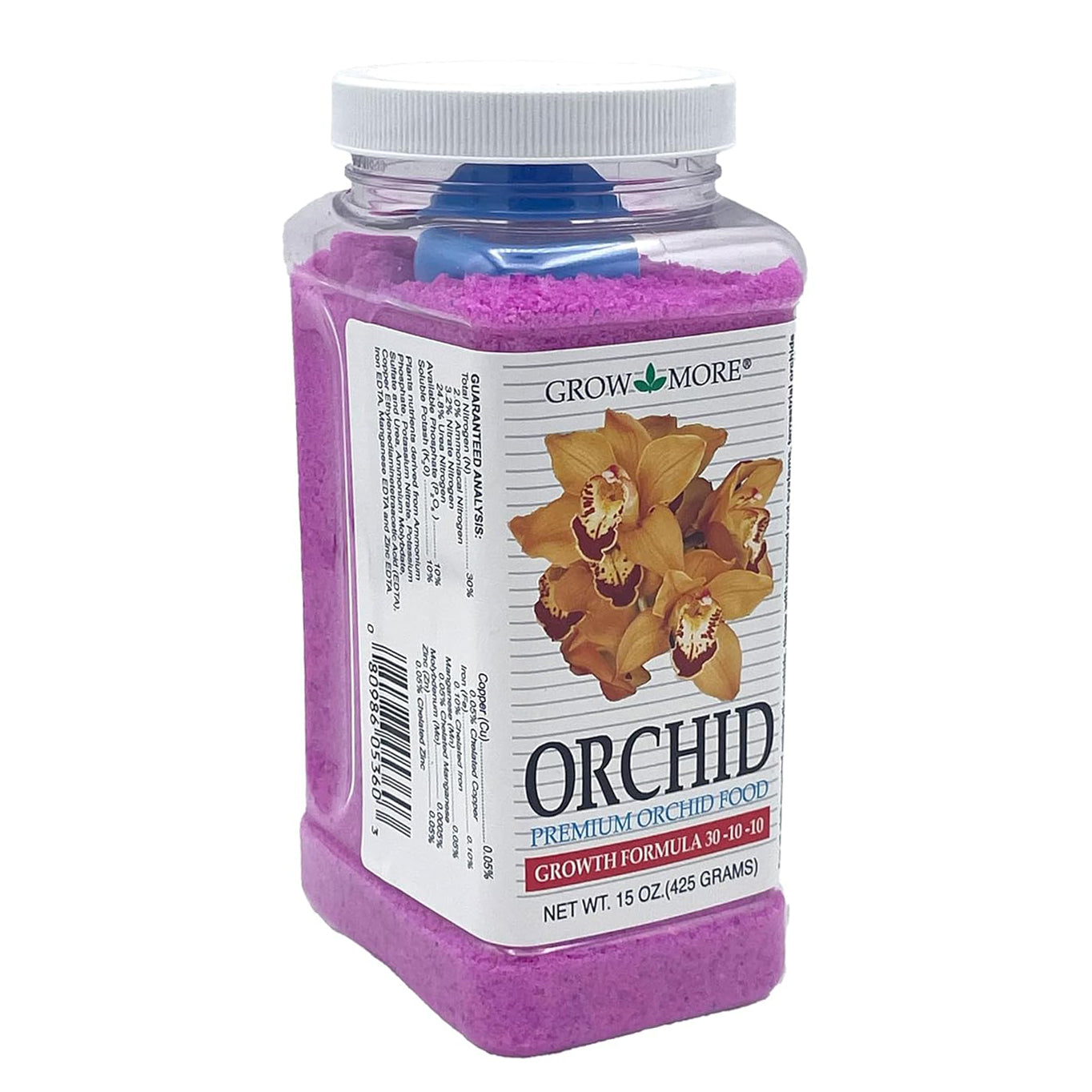 Orchid Growth Fertilizer 30-10-10 - This is a container featuring the pink  premium orchid food growth formula