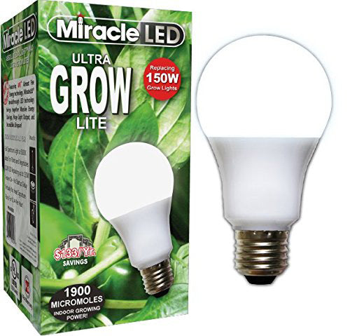 Ultra 12W LED Grow Bulb, Full Spectrum - Image of the Miracle Led case with one 150W bulb