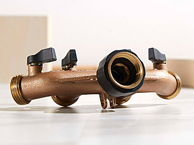 Brass 4-Way Hose Faucet Manifold with Shut Offs